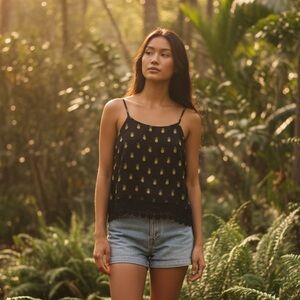 Mo:Vint – Lace Hem Pineapple Cami Tank
Navy / L / EUC 🍍